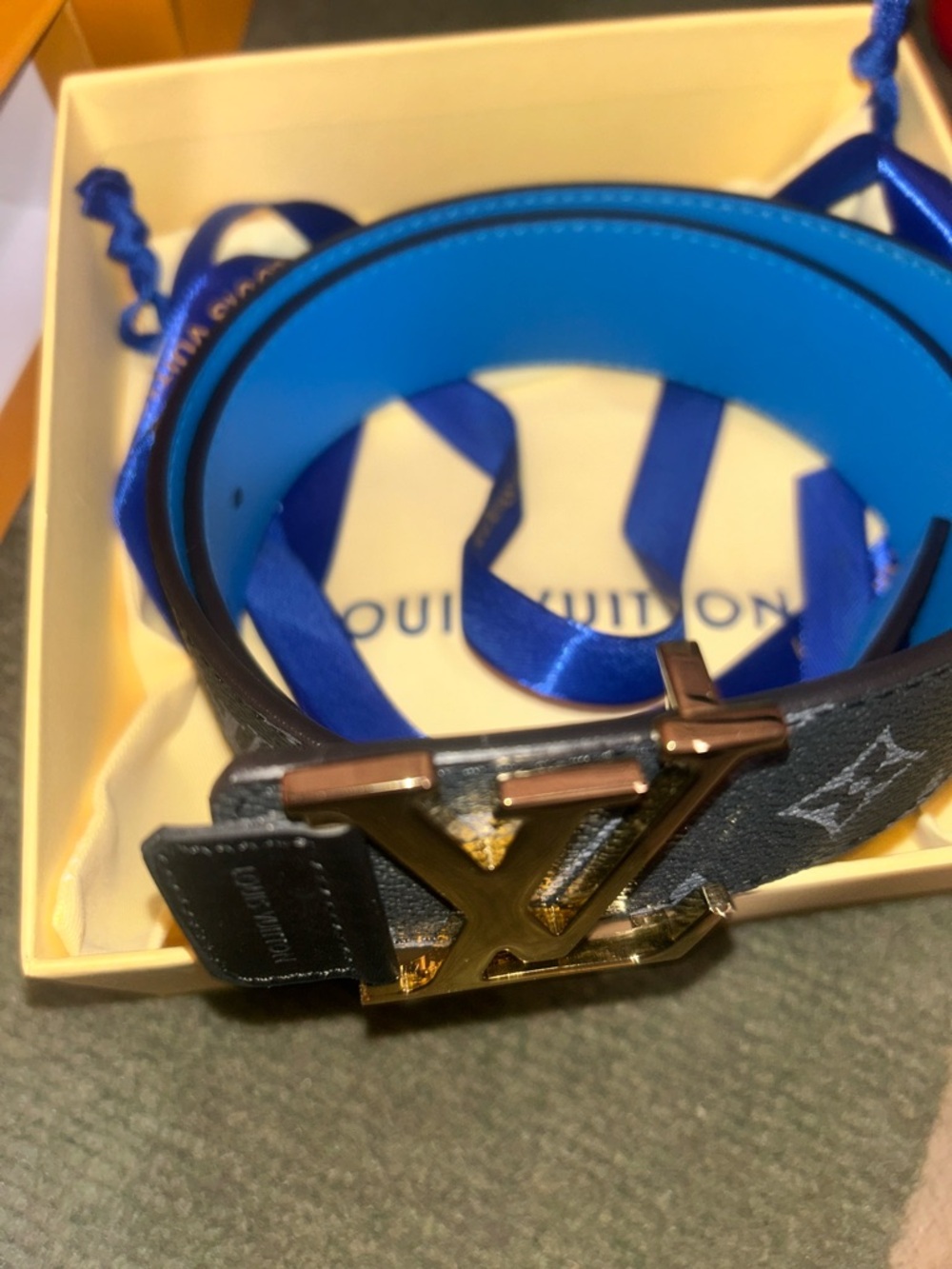 Louis Vuitton Black Monogram with Bright Blue Interior Men's Belt